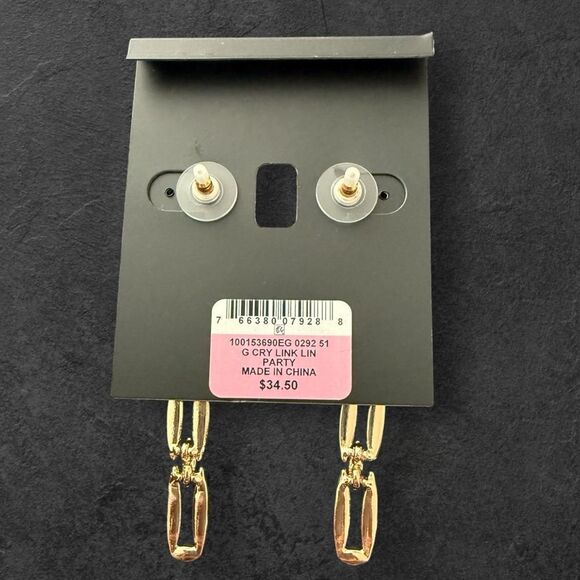 INC International Concepts Gold-Tone Cry Link Linear Chain Link Earrings - Picture 2 of 3